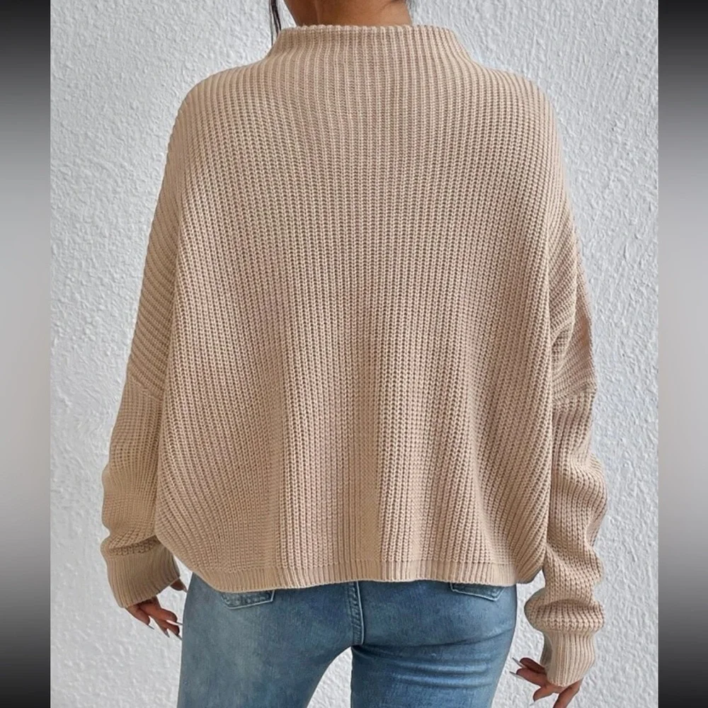 Cozy Oversized Mock Neck Long Sleeve Ribbed Knit Sweater Top - Picture 2 of 8